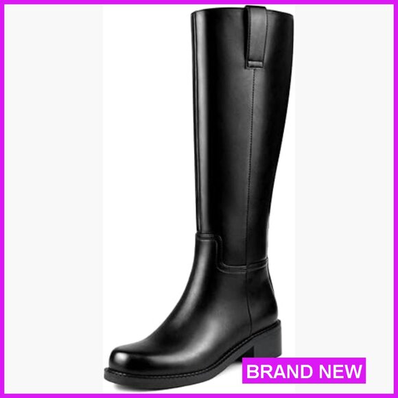 Knee High Boots Flat Heel Side Zipper Faux Leather Classic Riding Boots Chic